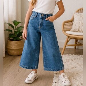 Mini Boden Girls Wide Leg Jeans 6Y High Rise Adjustable Waist Denim Cropped